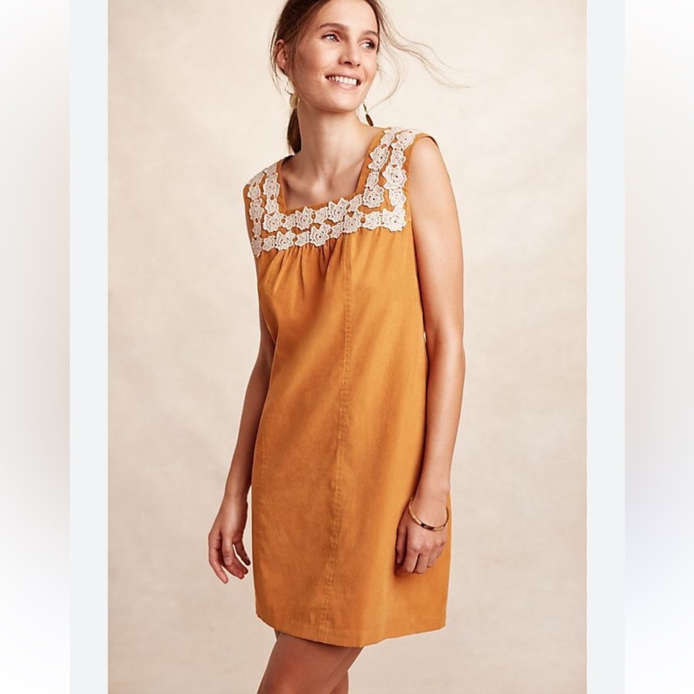 Elegant Mustard Dress with Lace Detail